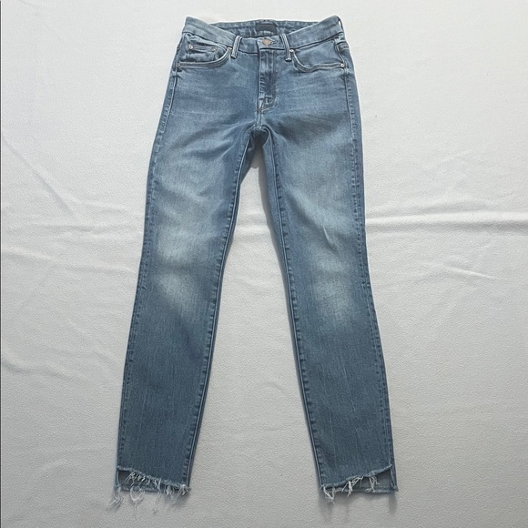 MOTHER Light Blue Frayed Ankle Jeans - Picture 1 of 9